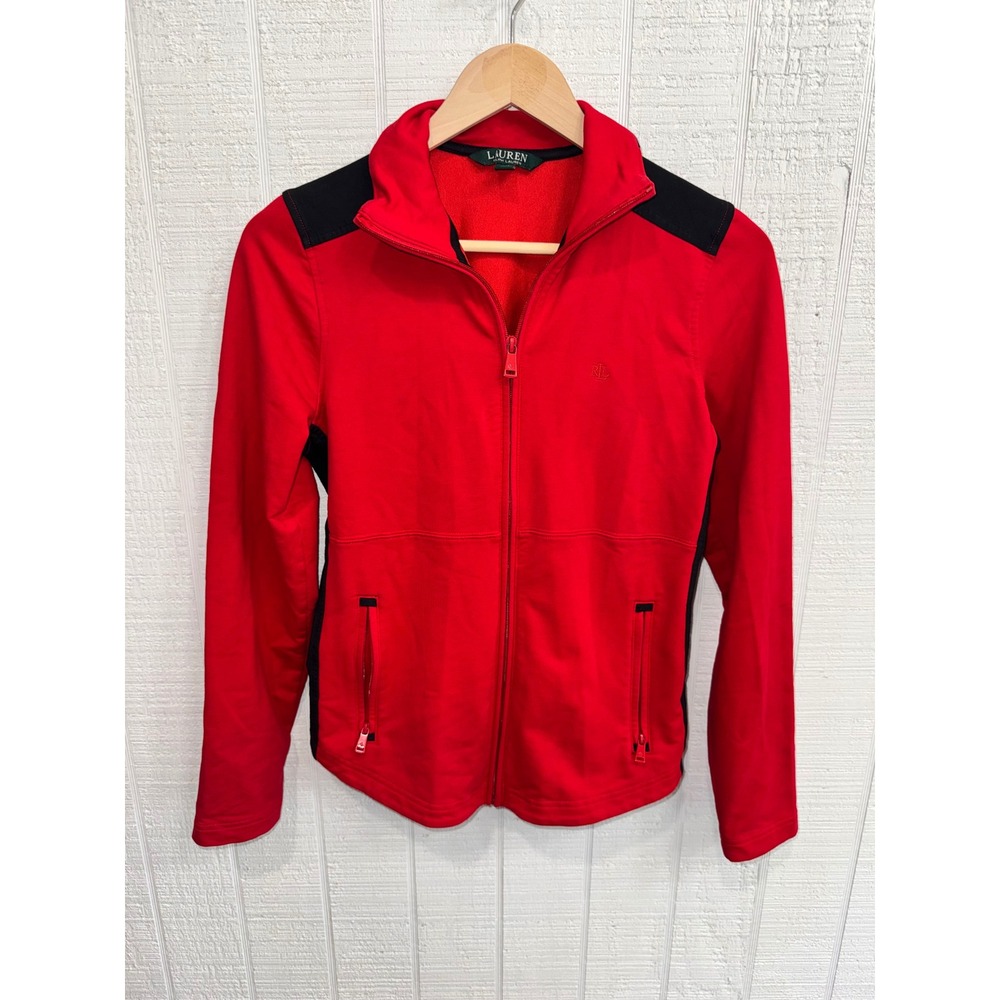Lauren Ralph Lauren Full Zip Jacket Women Red Black Colorblock Activewear M